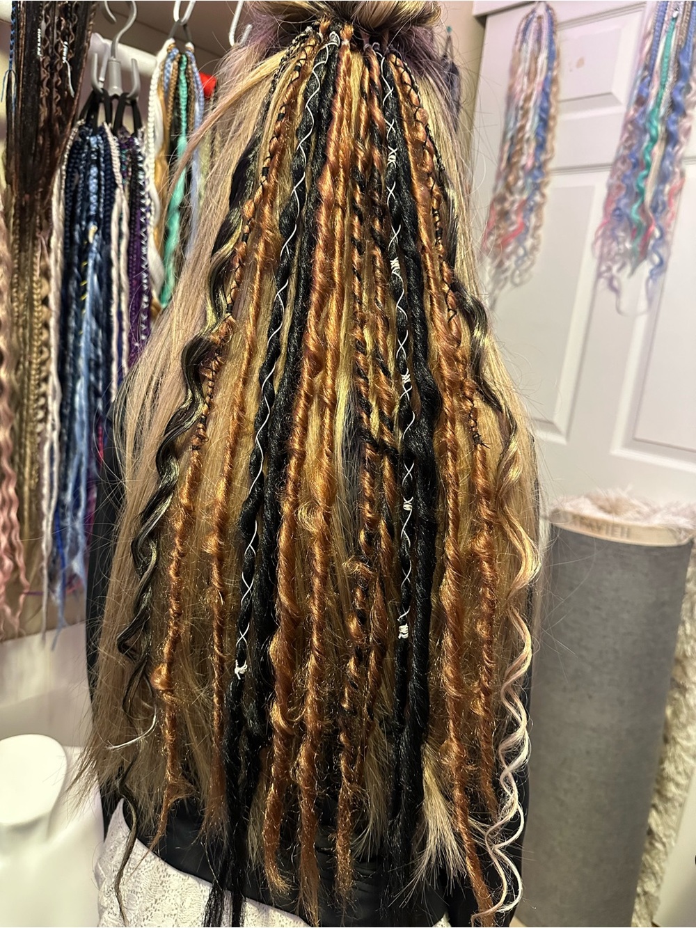 Handmade Mixed-Texture Hair Extensions in Black and Copper Blonde -